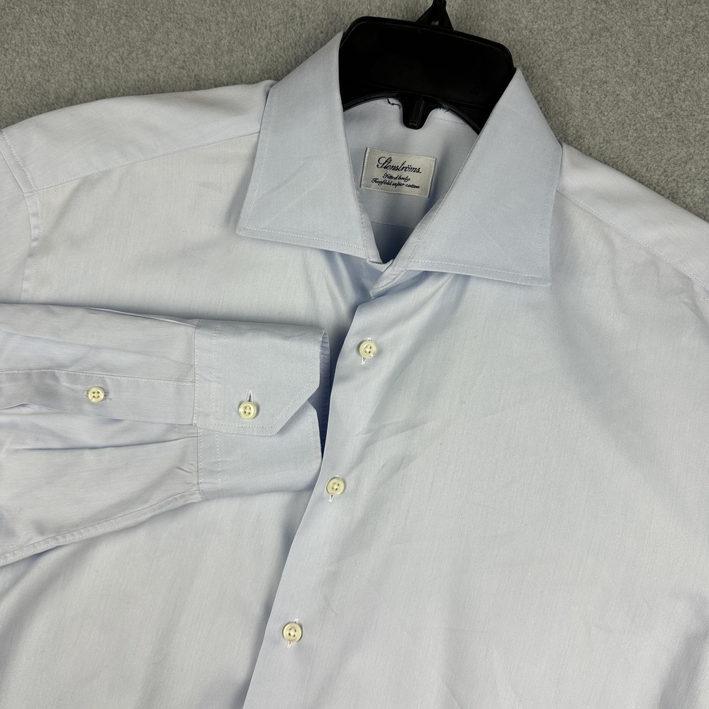 Stenströms Shirt Mens 17 43 Blue Slim Fitted Body Twofold Super Cotton Dress